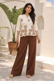 Elegant Cream Floral Embroidered Mandarin Collar Shirt
