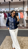 Women’s Premium Navy Blue Floral Embroidered Full Sleeve Fashion Shirt