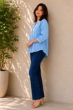Wiora Women’s Sky Blue Floral Embroidered Collar Shirt