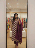 Elegant Purple Stripe Kurta Set with Heavy Embroidery Dupatta
