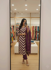 Elegant Purple Stripe Kurta Set with Heavy Embroidery Dupatta