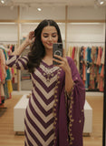 Elegant Purple Stripe Kurta Set with Heavy Embroidery Dupatta