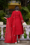 Mustard Chanderi Silk Suit Set with Embroidered Organza Dupatta