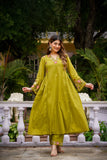 Lemon Yellow Chanderi Silk Suit Set with Embroidered Organza Dupatta