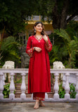 Mustard Chanderi Silk Suit Set with Embroidered Organza Dupatta