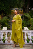 Lemon Yellow Chanderi Silk Suit Set with Embroidered Organza Dupatta
