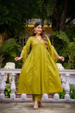 Lemon Yellow Chanderi Silk Suit Set with Embroidered Organza Dupatta