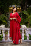 Mustard Chanderi Silk Suit Set with Embroidered Organza Dupatta