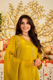 Mustard Yellow Viscose Satin Suit Set with Premium Organza Dupatta