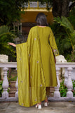 Lemon Yellow Chanderi Silk Suit Set with Embroidered Organza Dupatta