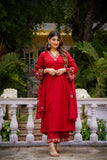 Mustard Chanderi Silk Suit Set with Embroidered Organza Dupatta
