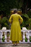 Lemon Yellow Chanderi Silk Suit Set with Embroidered Organza Dupatta