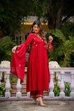 Mustard Chanderi Silk Suit Set with Embroidered Organza Dupatta