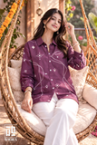 Purple Bandhani Printed Cotton Mix Shirt for Women – Elegant Casual Button-Down Top