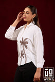 Ivory White Embroidered Shirt with Palm Tree Motif