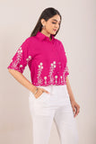 Fuchsia Pink Embroidered Short Shirt