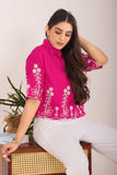 Fuchsia Pink Embroidered Short Shirt