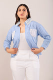 Classic Light Blue Pocket Shirt with White Lace Detailing