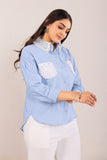 Classic Light Blue Pocket Shirt with White Lace Detailing