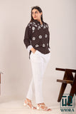 Stylish Brown Floral Printed Top with Lace Accents