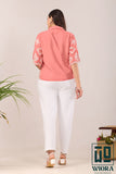 Stylish Light Pink Fulkari Printed Top with Lace Accents