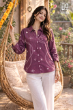 Purple Bandhani Printed Cotton Mix Shirt for Women – Elegant Casual Button-Down Top