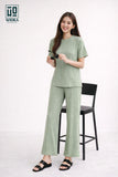 Wiora Pista Green Textured Co-Ord Set – Relaxed Fit Top & Wide-Leg Pants