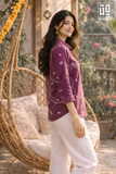Purple Bandhani Printed Cotton Mix Shirt for Women – Elegant Casual Button-Down Top