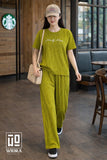 Wiora Pista Green Ribbed Co-Ord Set – Relaxed Fit Top & Wide-Leg Pants