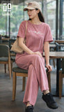 Wiora Pink Ribbed Co-Ord Set – Relaxed Fit Top & Wide-Leg Pants