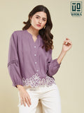 Wiora Mauve Embroidered Button-Down Shirt – Elegant Floral Hem Detail
