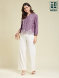 Wiora Mauve Embroidered Button-Down Shirt – Elegant Floral Hem Detail