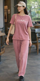 Wiora Pink Ribbed Co-Ord Set – Relaxed Fit Top & Wide-Leg Pants