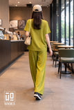 Wiora Pista Green Ribbed Co-Ord Set – Relaxed Fit Top & Wide-Leg Pants
