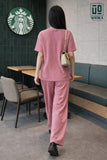 Wiora Pink Ribbed Co-Ord Set – Relaxed Fit Top & Wide-Leg Pants