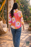 Sunflower Bloom Printed Cotton Mix Shirt for Women – Casual Summer Floral Overshirt