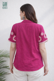 Wiora Pink Embroidered Shirt with Floral Motif