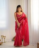 Crimson Elegance Tissue Silk Embroidered Saree