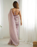 Light Dusty Mauve Luxe Tissue Silk Embroidered Saree