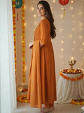 Rust Pure Cotton Suit Set with Handworked Neck & Embroidered Dupatta