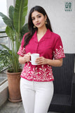 Wiora Forest Leaf Embroidered Shirt – Elegant Short Sleeve Button-Down Top