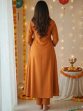 Rust Pure Cotton Suit Set with Handworked Neck & Embroidered Dupatta