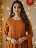 Rust Pure Cotton Suit Set with Handworked Neck & Embroidered Dupatta