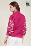 Wiora Fuchsia Pink Embroidered Button-Down Shirt with Palm Tree Motif