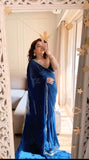 Royal Navy Blue Embroidered Satin Silk Saree with Blouse