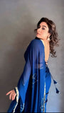 Royal Navy Blue Embroidered Satin Silk Saree with Blouse