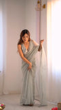 Party Wear Intricate Embroidery and Contemporary Elegant Look Organza Silk Saree With Blouse