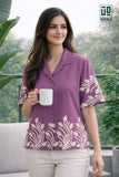 Wiora Forest Leaf Embroidered Shirt – Elegant Short Sleeve Button-Down Top
