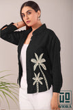 Black Embroidered Shirt with Palm Tree Motif