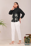 Black Embroidered Shirt with Palm Tree Motif